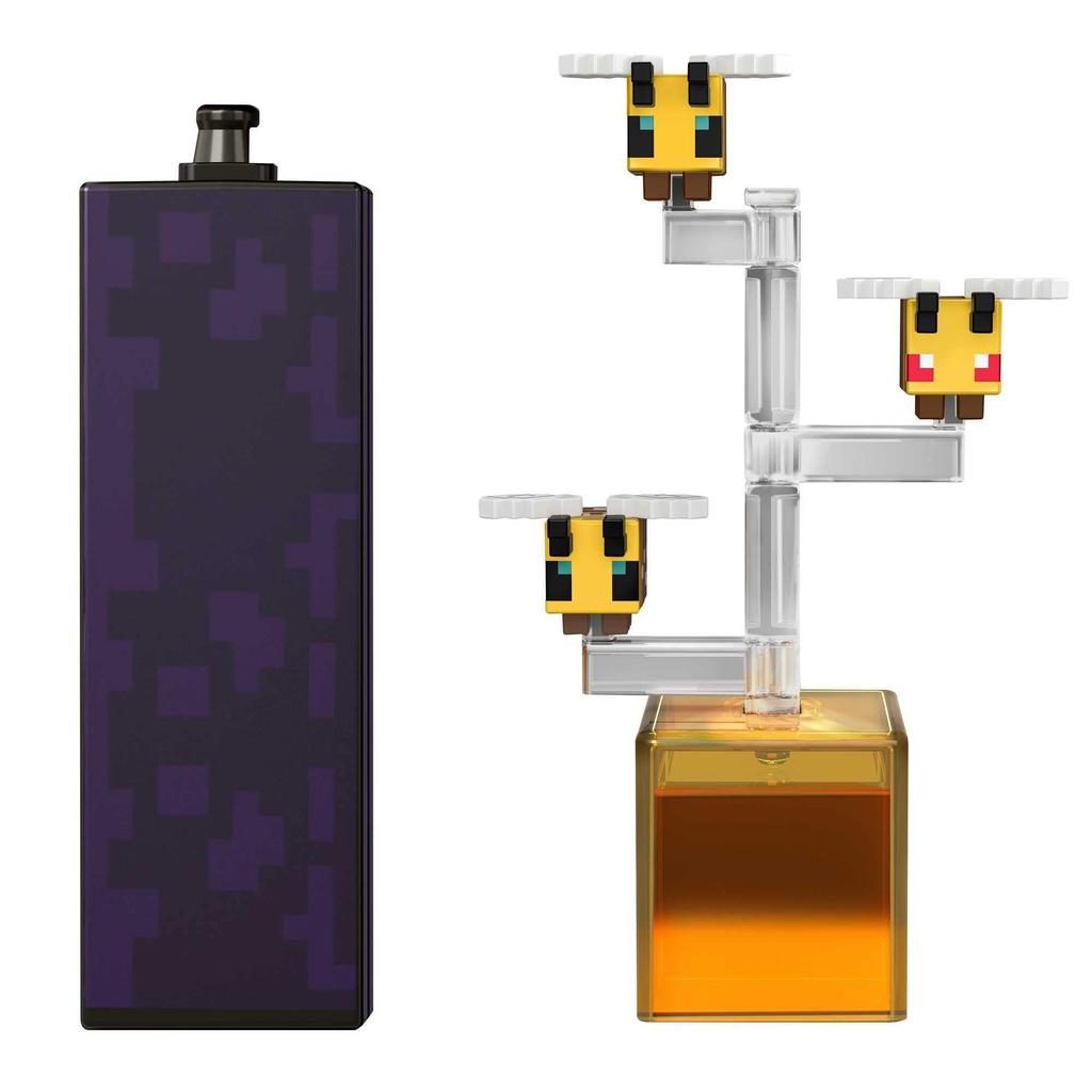 Mattel Minecraft Bees Action with 1 Piece 1 Building Toy Inspired by Video Collectible Gift for Fans Kids Ages 6 Years Older Figure, 3.25-in,