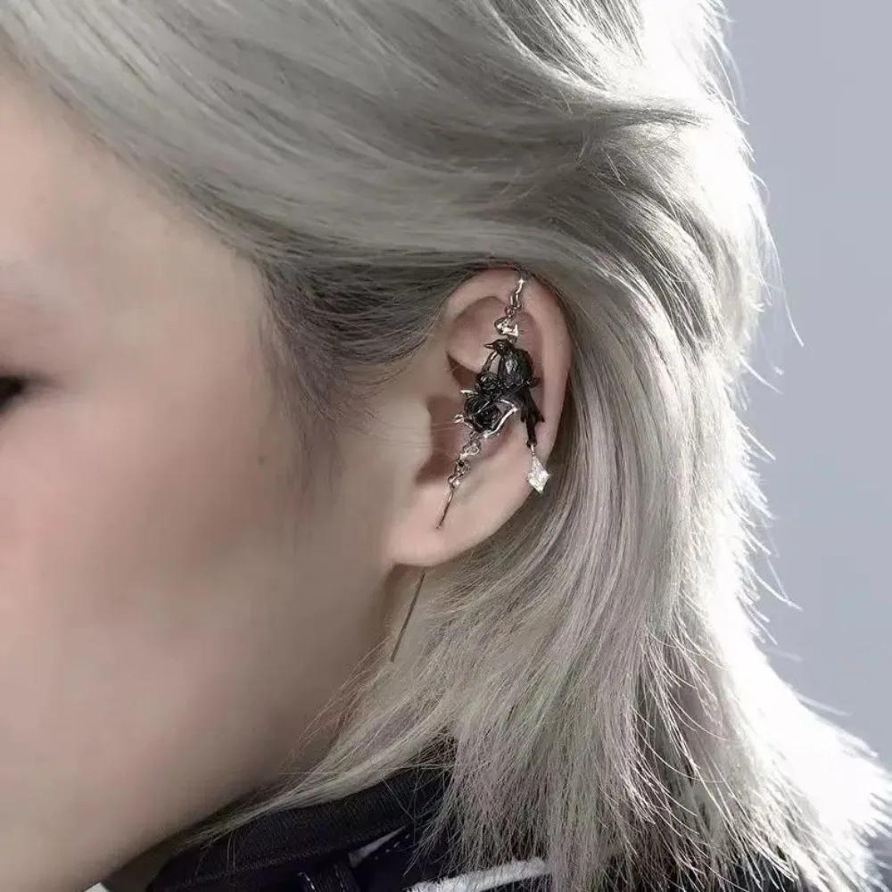 Punk Goth Gothic Earring for Girl Thorn Rose Crow Stud Earrings Puncture Cross Earring Halloween Party Accessories Jewelry