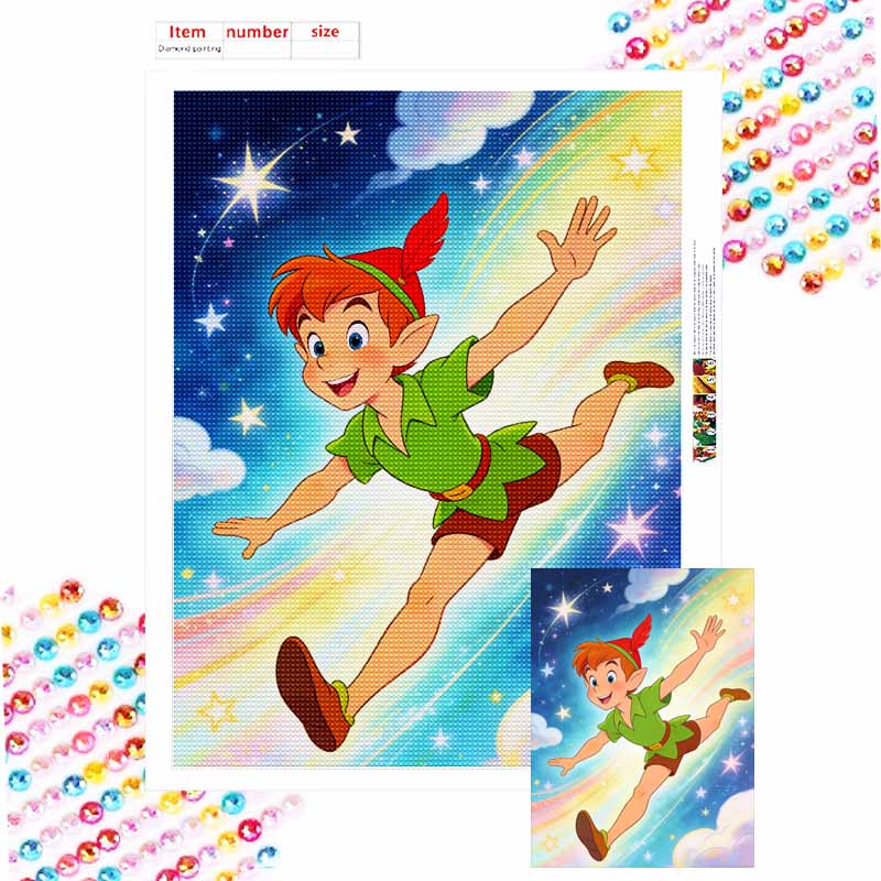 Disney Diamond Painting Kit Peter Pan Flying Home Bedroom Wall Decor Crafts Handmade Gift Round 20x30cm