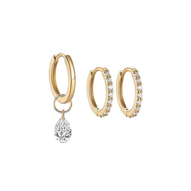 Retro Micro-set Ear Studs with Asymmetrical Drop-shaped Zirconia Small Ear Ring - Two Pairs of Earrings