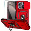 For iPhone 17 16 16e 15 Pro Max 14 Plus 13 12 11 Case Phone Bumper with Clear Tempered Glass Screen Protector Slide Camera Cover Ring Kickstand Holder