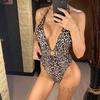 Sexy Leopard Printed Deep V Neck Women Swimwear One Piece Swimsuit Female Halter Monokini Bather Bathing Suit