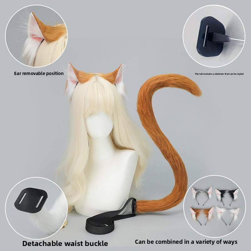 Handmade Plush Cat Ear Headband & Tail Set - Realistic Cosplay Props for Anime Conventions