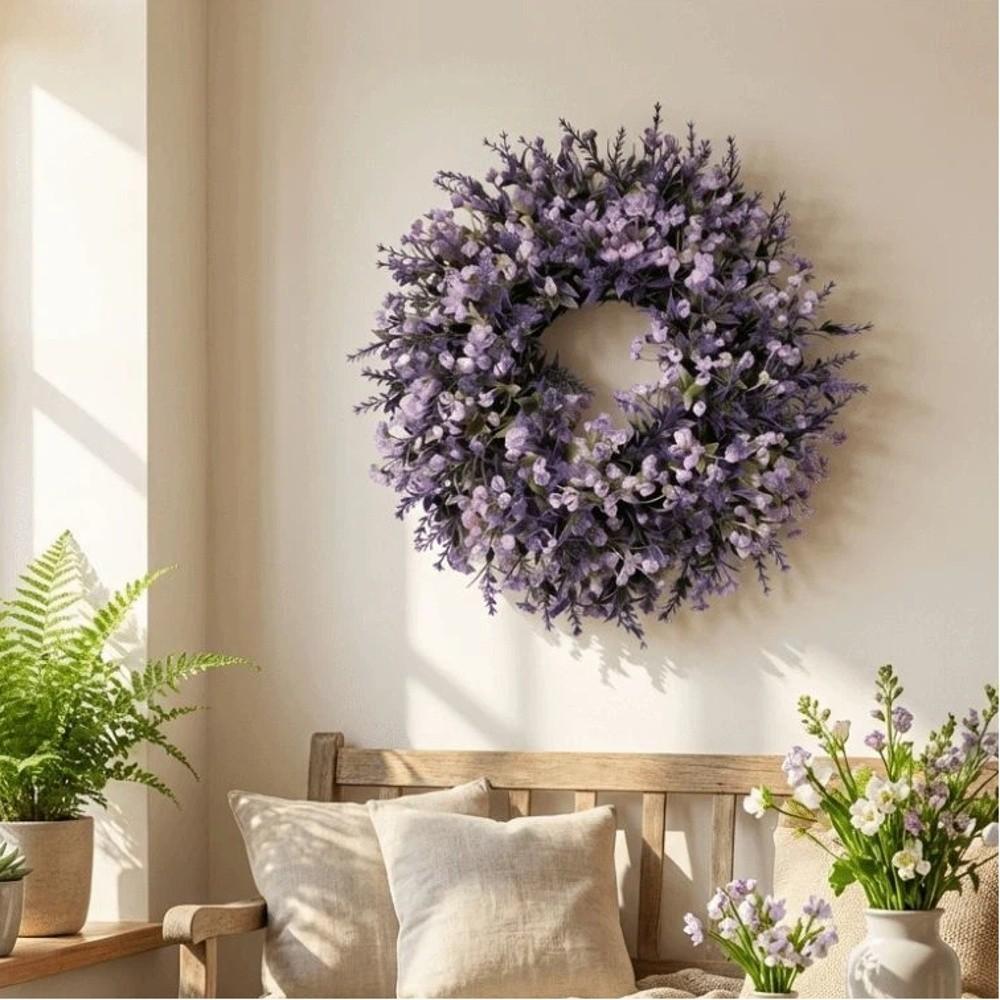Lifelike Lavender Floral Wreath Fresh Simulated Garland  Wedding Decoration