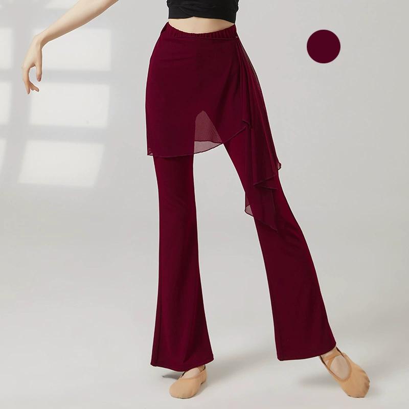 Pantalon de Danse Moderne Femme Long Micro-Évasé Pantalon Latin Jupe Wrap en Maille Costume de Pratique Classique Vêtement de Danse en Ligne de Scène Féminin