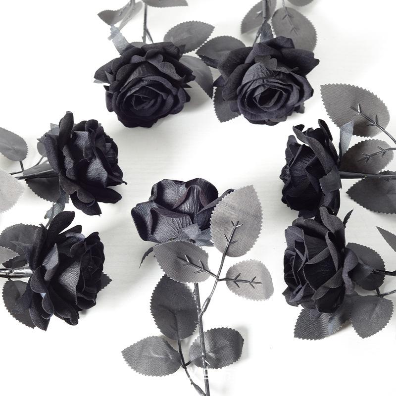 Dark Gothic Artificial Black Rose Velvet Silk Flower Halloween Home Bar Desktop Bedroom Closet Cabinet Room Studio Party Decor