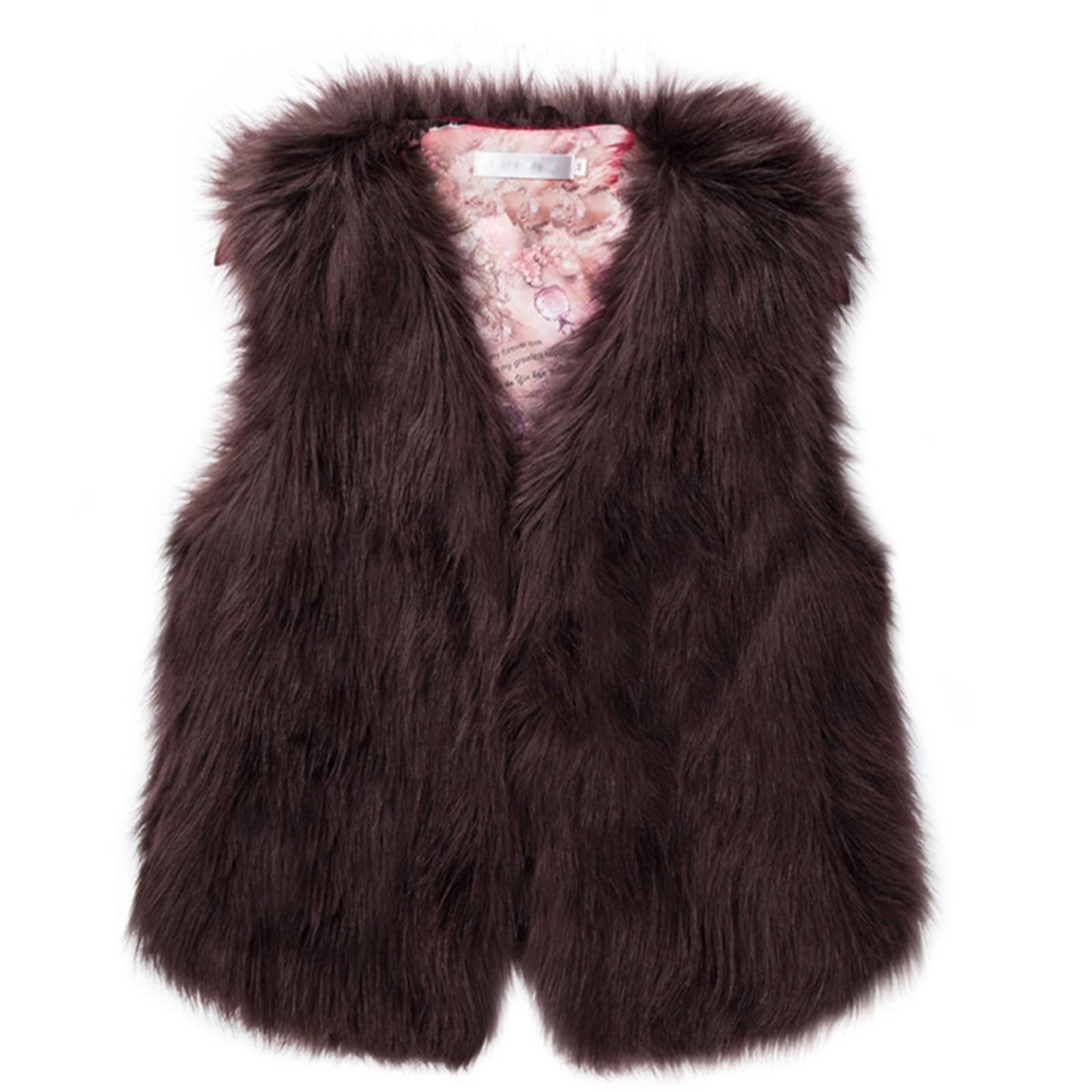 

Жіночий штучний жилет без рукавів, суцільний зимовий вільний жилет L коричневий