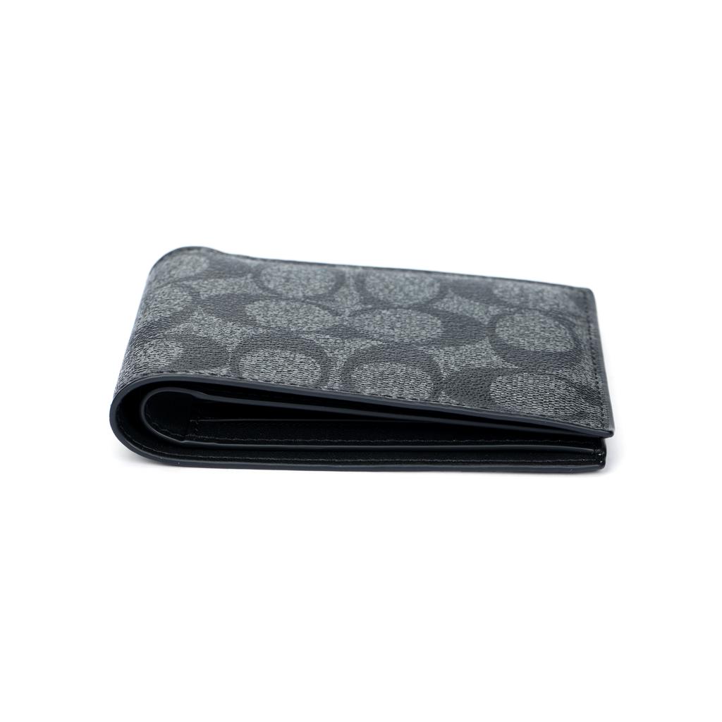 Coach 11 Brand Print Flap Wallet Men Wallets Black Gray F74993-CQBK