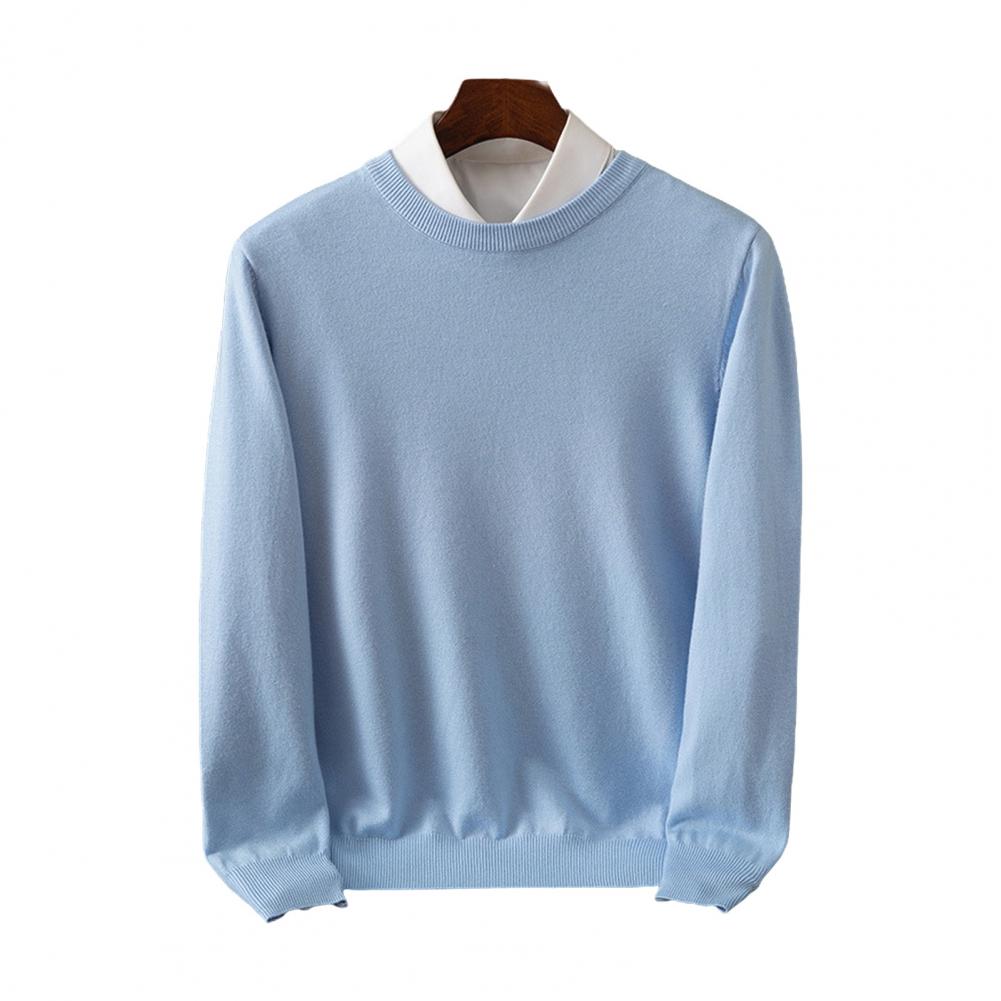 Men Fall Winter Sweater Round Neck Loose Long Sleeves Knitted Elastic Pure Color Business Style Warm Knitwear