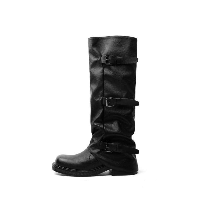 Spice Girl Pants Long Knight Boots Women's 2025 Spring and Autumn New Medium Tube Pleated Pile Boots But Knee High Boots