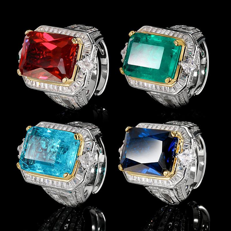 Jewelry Copper Bottom Gold-Plated Retro Simulation Corundum Square Ring Heroine Stone 13 * 18