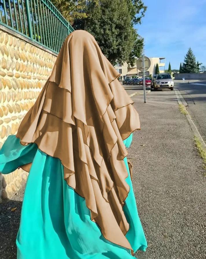 

Long Khimar Hijab Scarf Wrap 2 Layers Crepe Voile Femme Musulman Muslim Fashion Ramadan Prayer Hijabs Islamic Clothing