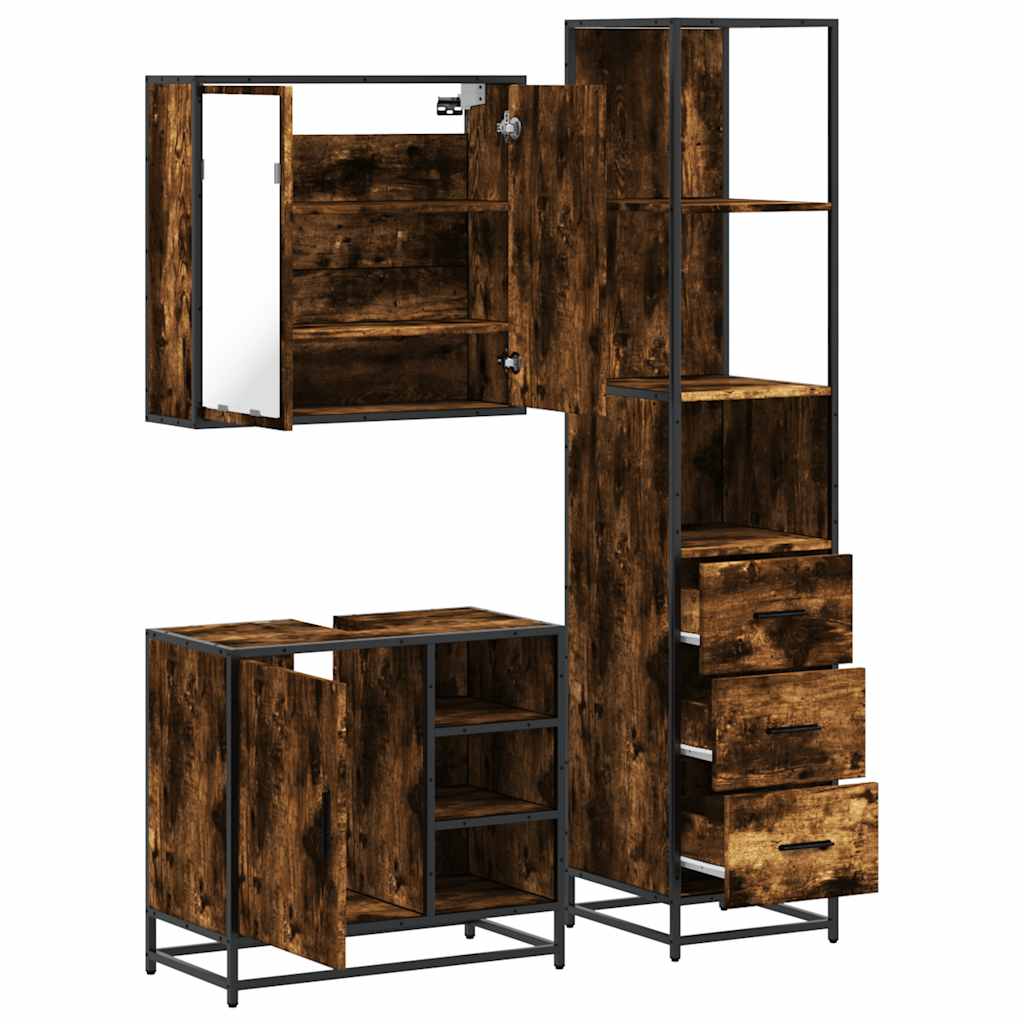 3 piece bathroom furniture set smoked oak wood based panel
