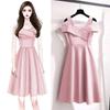 Women's Plus Size Cold Shoulder Cross Wrap A Line Midi Dress Solid Color High Waist Slim Fit Cocktail Party Swing Dress