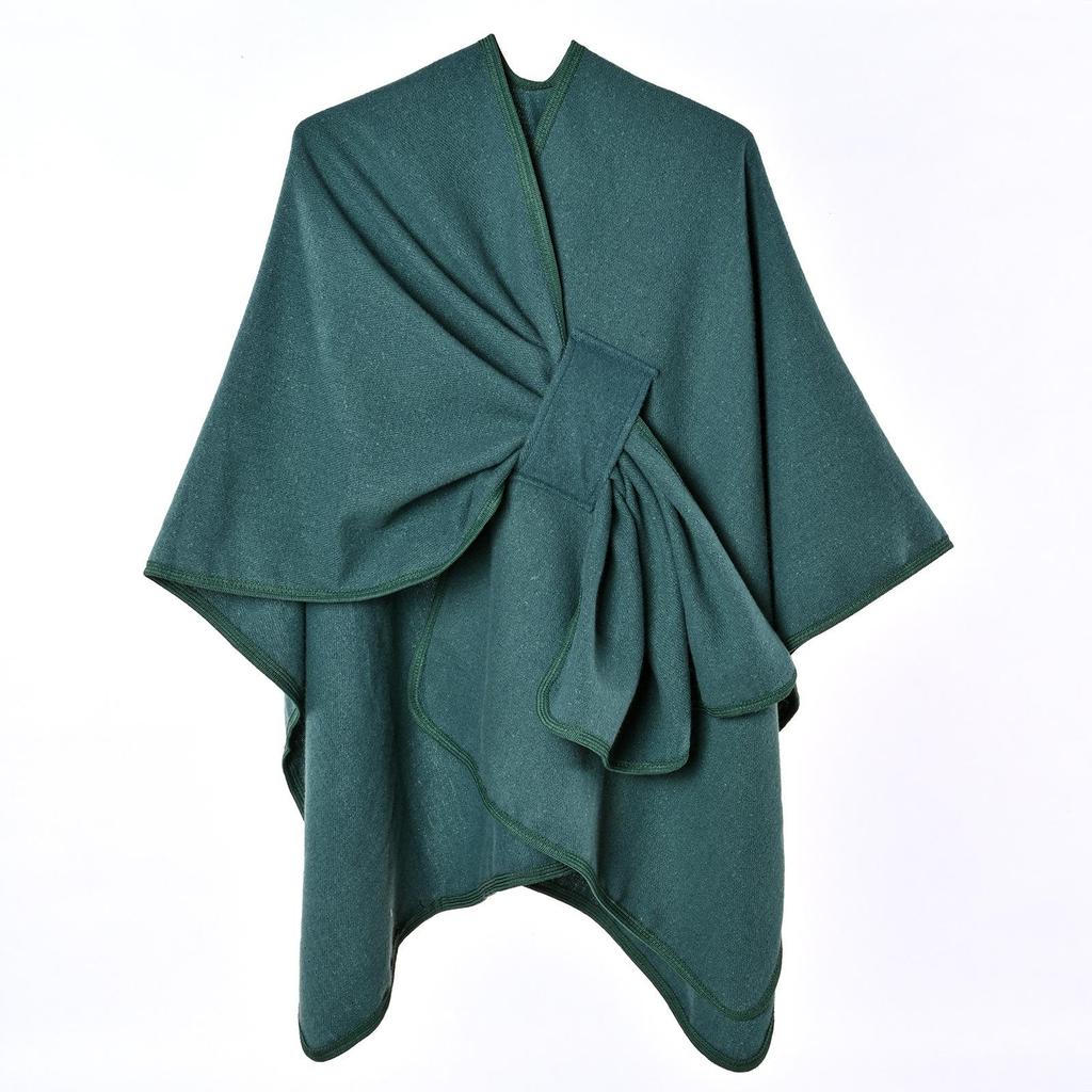 Women's Autumn & Winter Double-Sided Faux Cashmere Cape Shawl - Solid Color with Slit