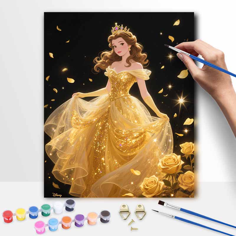 Disney digital oil painting golden princess rose hand painting home decoration painting 20x30cm