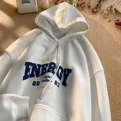 Herren Oversized Hoodie Lockerer Amerikanischer Stil Schlichter Buchstabenaufdruck Partner-Hoodies