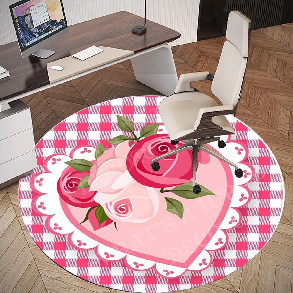 1PC Roses Heart Office Round Area Rug, Under Office Chairs Bedroom Living Room Home Decor,Carpet for Office, -1110265