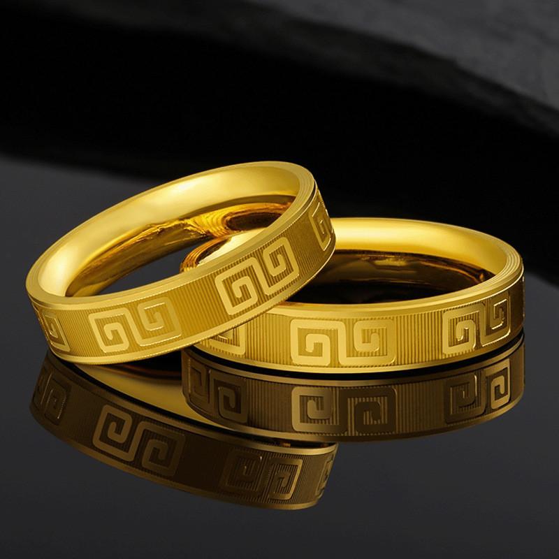 Luxurious Plated Gold Vietnamese Ring Stylish Retro Pattern Unisex Design For Celebrations Special