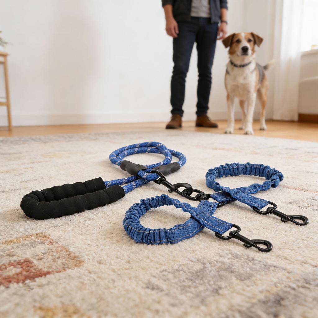 Dual Dog Leash Anti Tangling 360 degrees    Joint Shock Absorbing Night Reflective Double Ended   Pet Leash