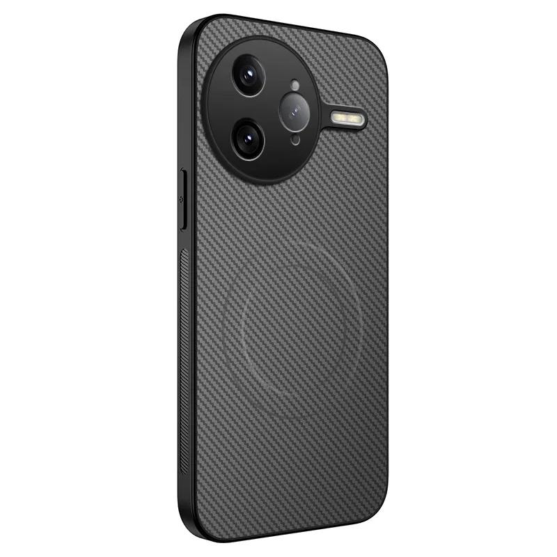 Carbon Fiber Pattern PU Leather Silicone Phone Case For Poco F7 Ultra F6 Pro Magnetic Wireless Charging Soft Back Cover Cases