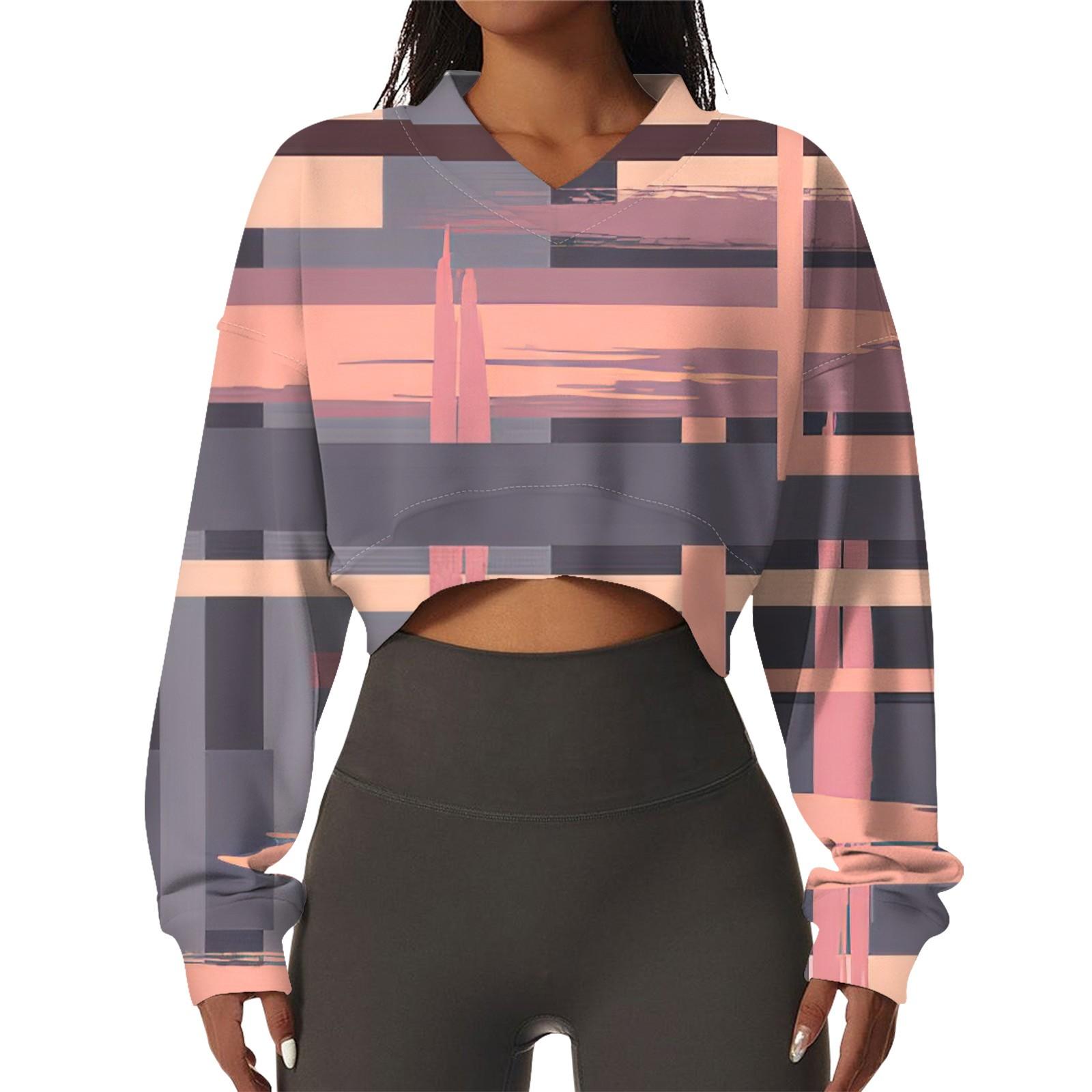 

Женская повседневная модная сексуальная удобная спортивная толстовка с V-образным вырезом и длинным рукавом в полоску с графическим принтом L