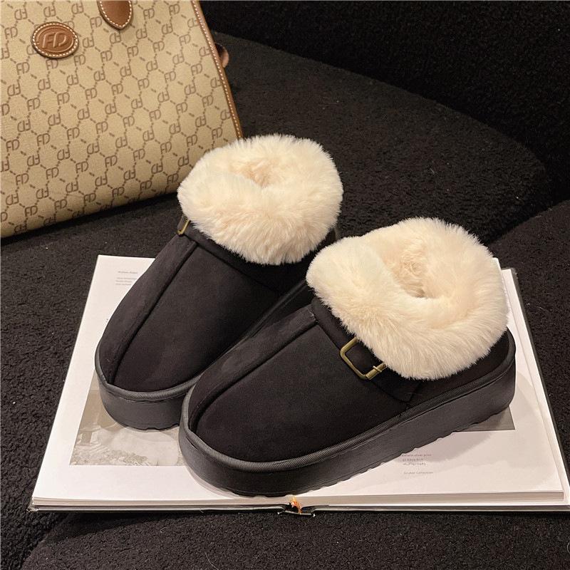Women's Fur Mouth Large Size Soft Sole Winter Warm Fur One Snow Boots Padded Lined Ankle Boots Non-Slip Hiking Casual Sports Cotton Boots