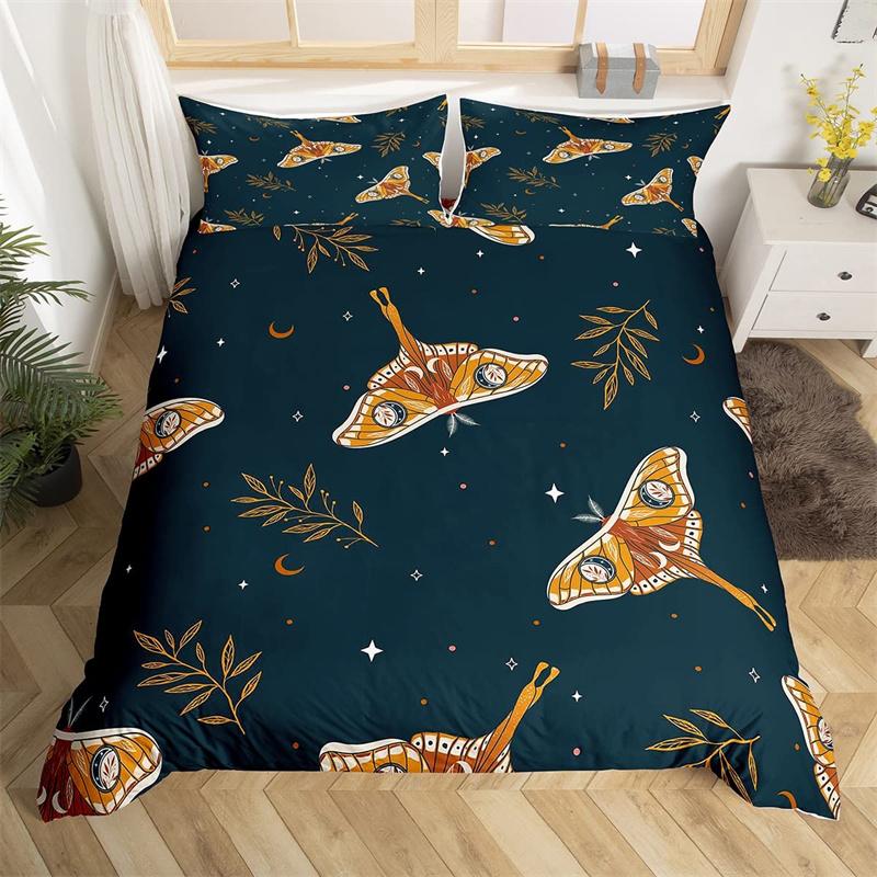 Death Moth Duvet Cover Set Queen Size Gothic Skull Boho Comforter Cover Black And White Skeleton Decorative Soft Bedding Set