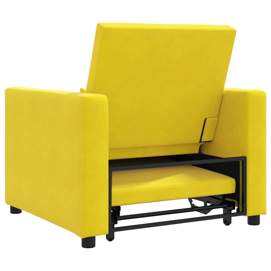 Extendable Single Sleeper Sofa with Wheels Yellow Velvet