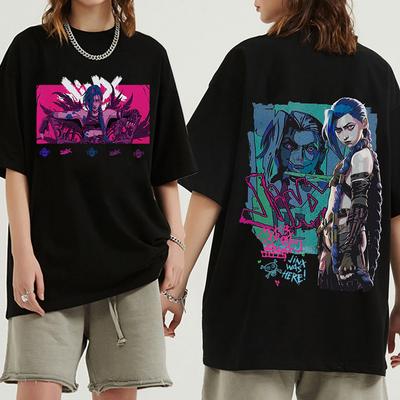 Heiße Anime Jinx-Arcane T-Shirts Unisex Harajuku Rundhals Kurzarm Beliebte Musik Shirts Geschenk für Fans