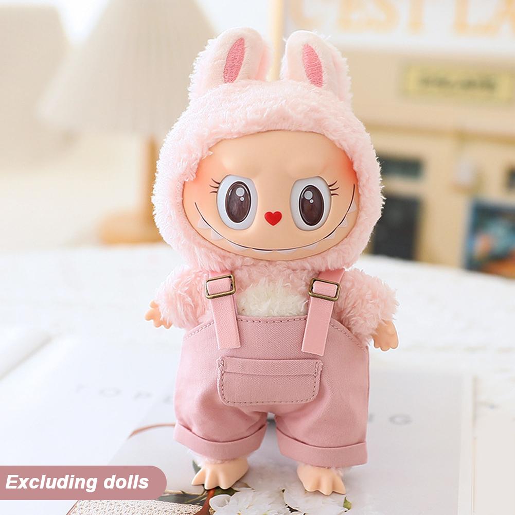 For 17cm Doll Clothes Fashion Bucket Hat Overalls Doll Clothes Color Match Hoodies Dolls Accessories Cute Decoration Little Clothes