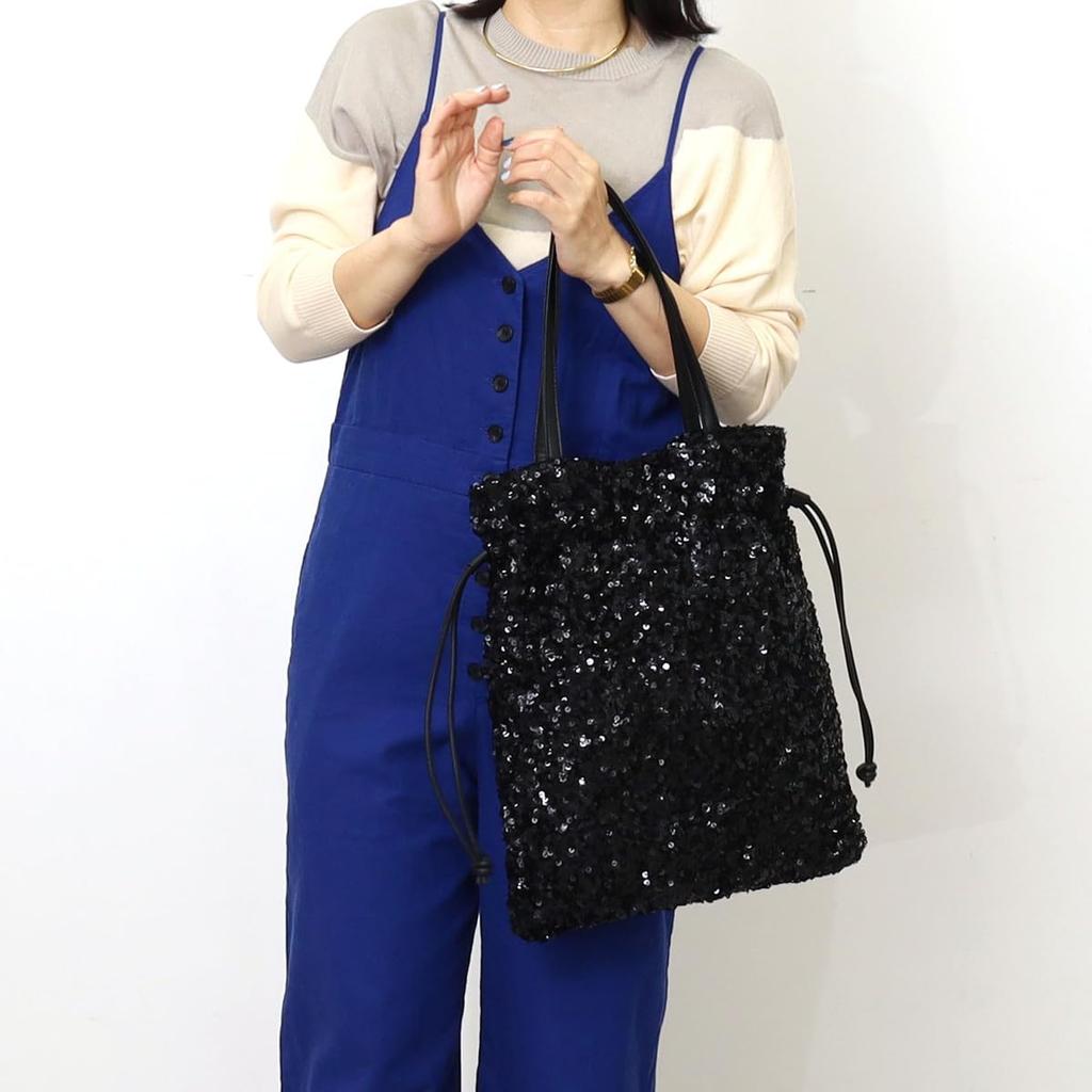 Cuco Sequin Drawstring Tote BagA4 Size, 2553111607, Black (210)