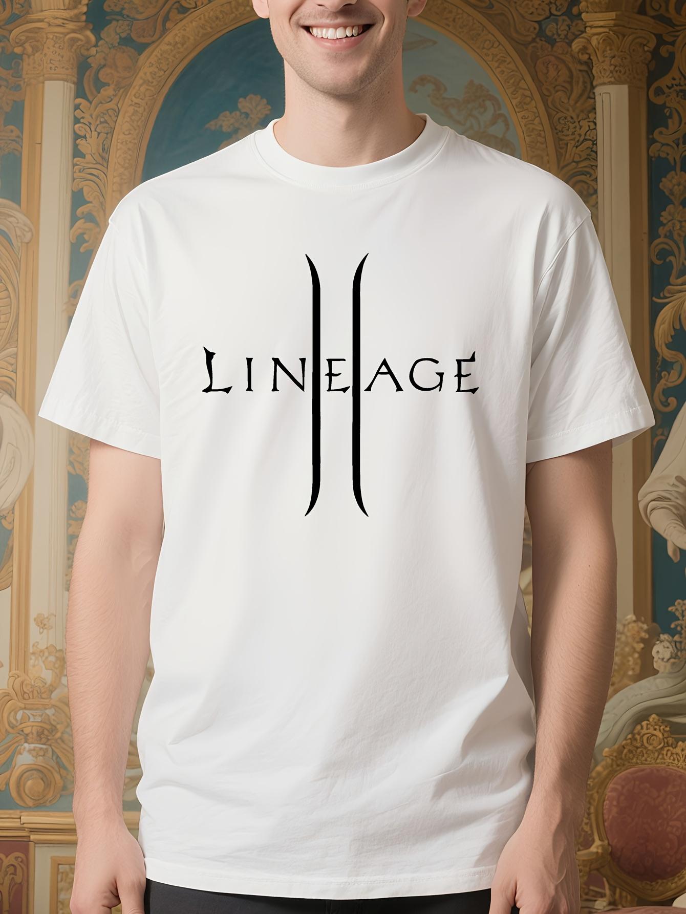 Lineage 2 The Chaotic Throne - White Crew Neck Tee with Bold Black Lineage Graphic T-shirt XXXXL