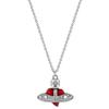 Diamante Heart Saturn Shape Pendant Necklace Unisex Necklace Silver Red 630203BM-02P383-CN