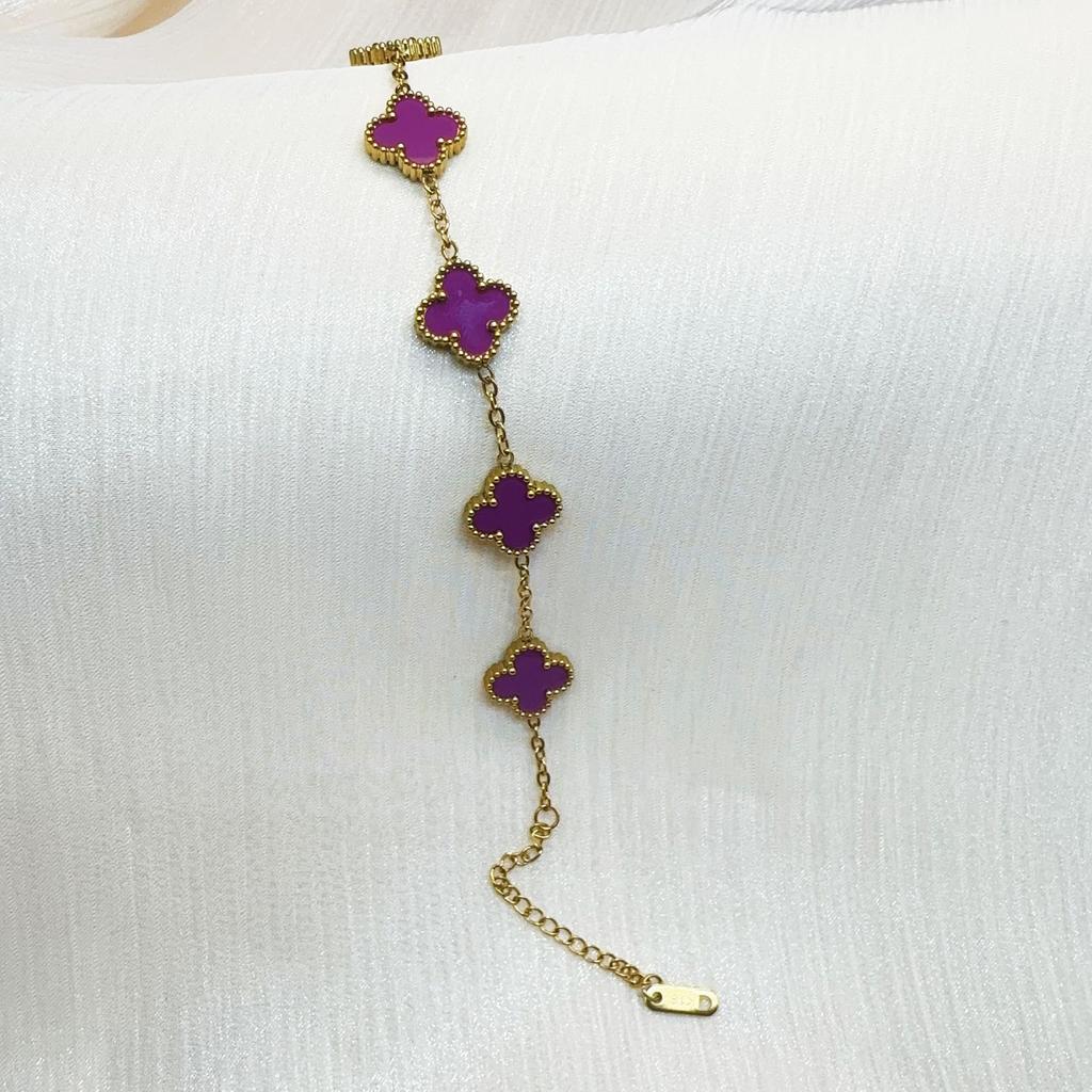 Double Sided Titanium Steel Clover Bracelet Necklace Ring Earrings Women's Non Fading Set Jewelry