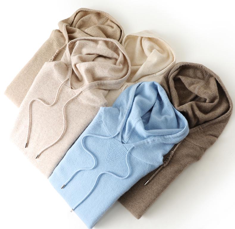 Women's Cashmere Hooded Sweater - Autumn/Winter Loose-Fit, Casual, Long-Sleeve Knit Pullover