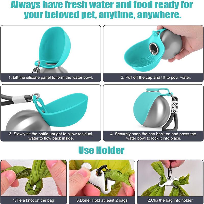 304 Stainless Steel Silicone Round Kettle 2-in-1 Portable Outdoor Water Cup Cute Round Puppy Water Cup Dog Accessories 2026