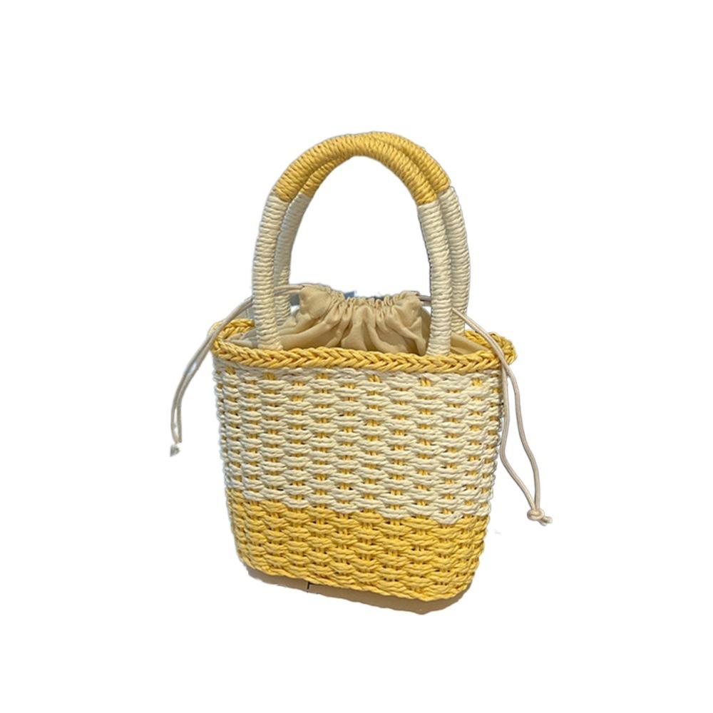 Large Capacity Weave Straw Bag Colorful Patchwork Striped Handbag Simple Beach Bag  Woman Girls