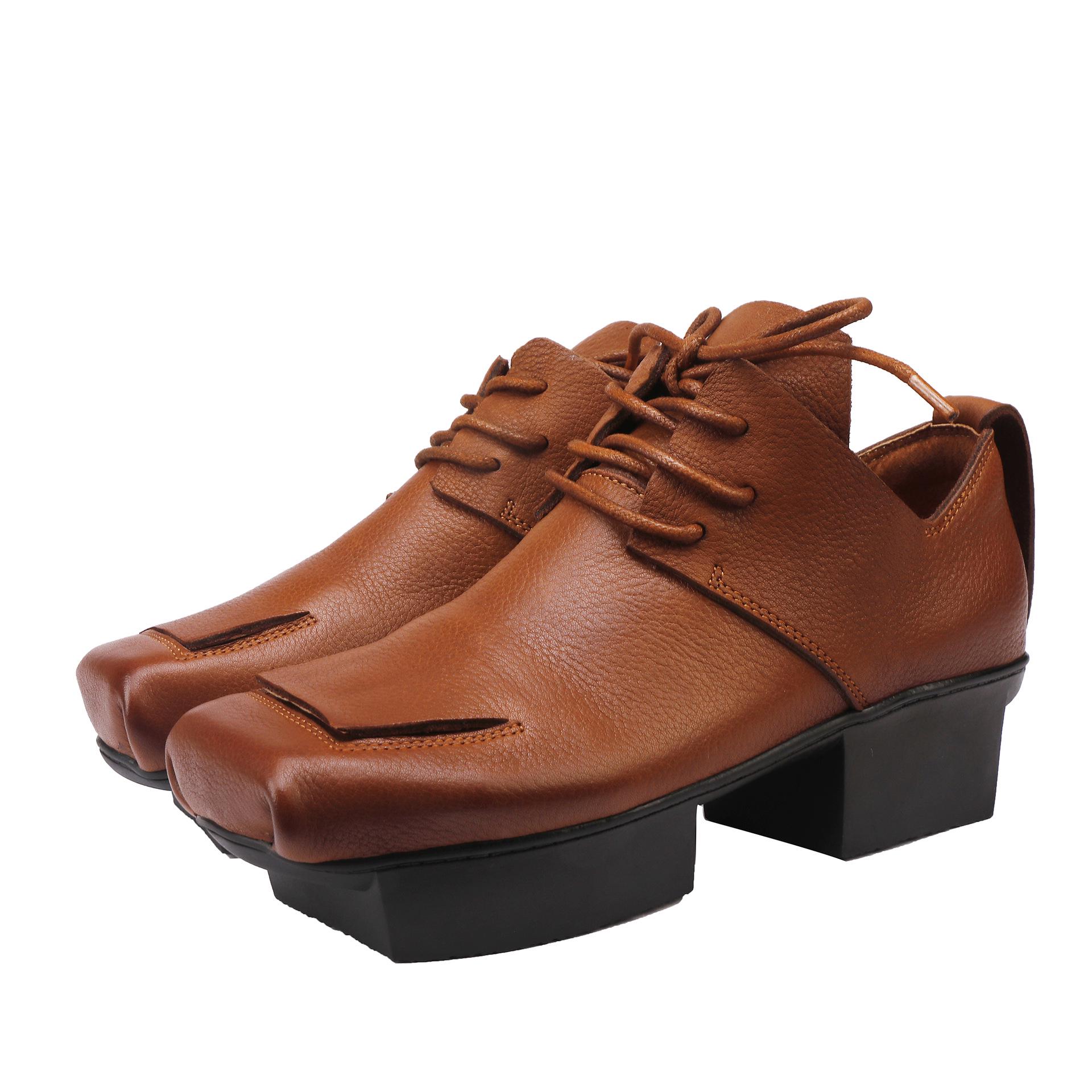 

Женские ретро ботильоны - Осень/Зима 2025, Средний каблук, На шнуровке, Водонепроницаемые, Платформенные туфли из коровьей кожи 38 коричневый