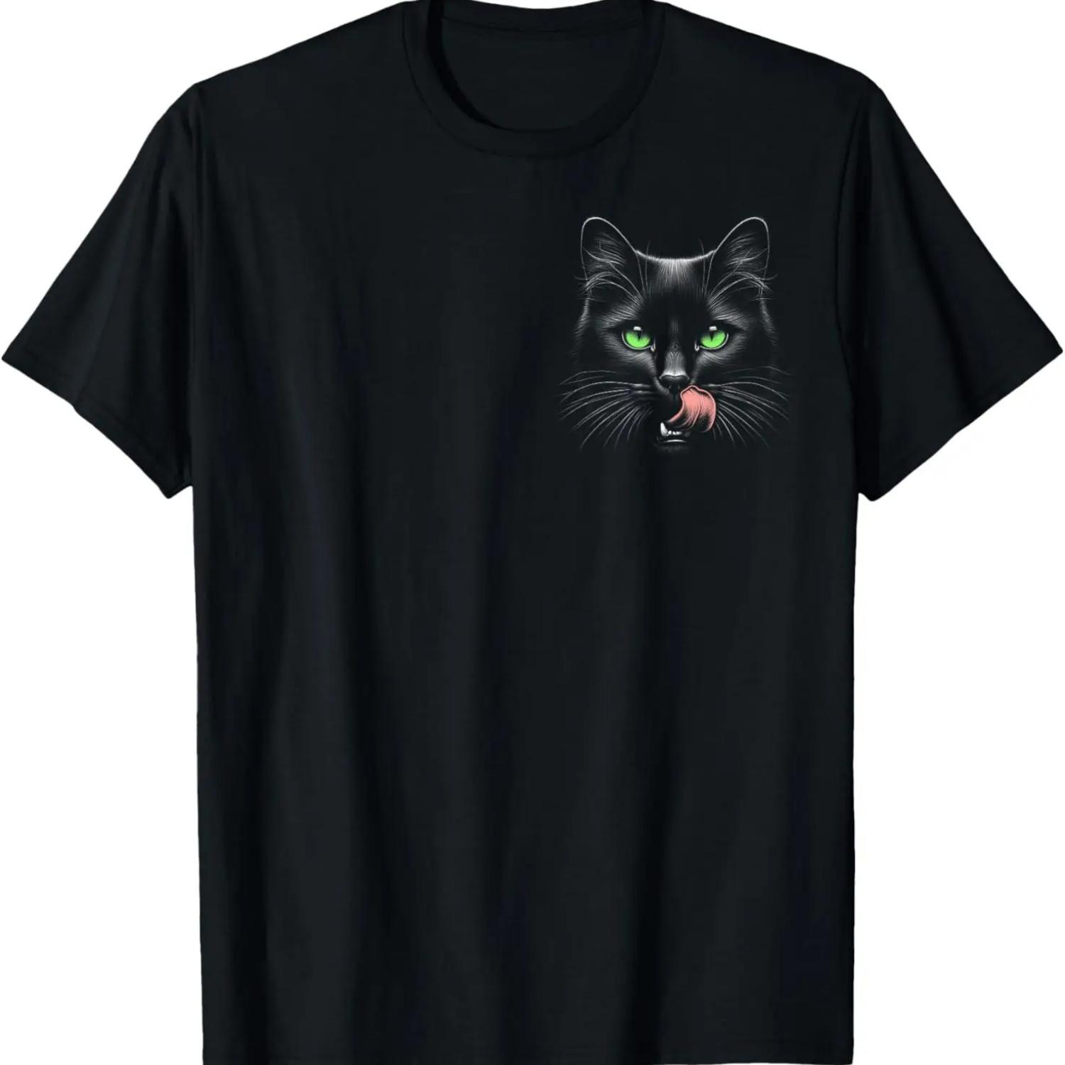 

Cool Black Cat with Green Eyes on Chest T-Shirt XXXXXL чорний