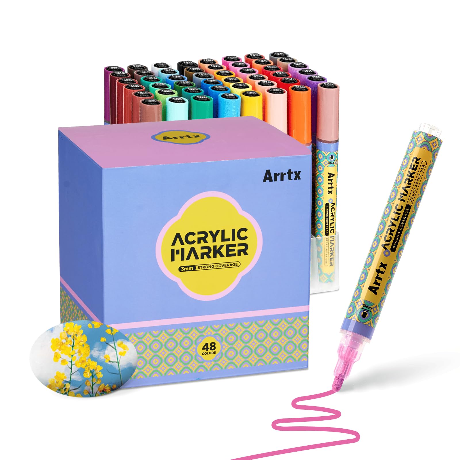 

Arrtx Acrylic Paint 48 Acrylic Paint Markers for Rock Painting on Card DIY Crafts Pens, Colors, Wood, Ceramic, Fabric, Glass, Canvas, Plastic, Metal,