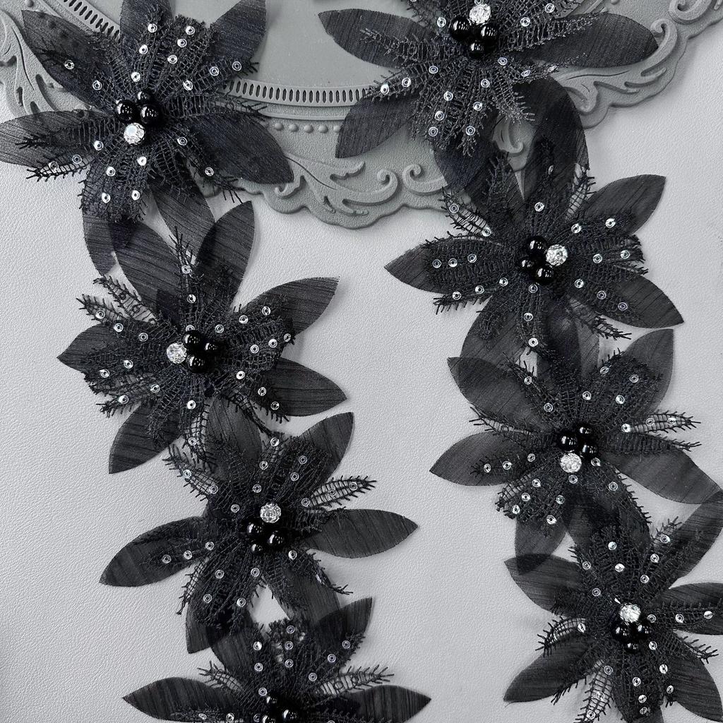 Black And White Organza Beaded Sequins Barcode Accessories Clothing Skirt Dress Children'S Clothing Decorative Lace Accessories