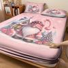 3pcs Pink Romantic Christmas Dwarf Print Coreless Bed Sheet Set Multi Size Bedcover Bedroom Bedding Decoration Machine Washable