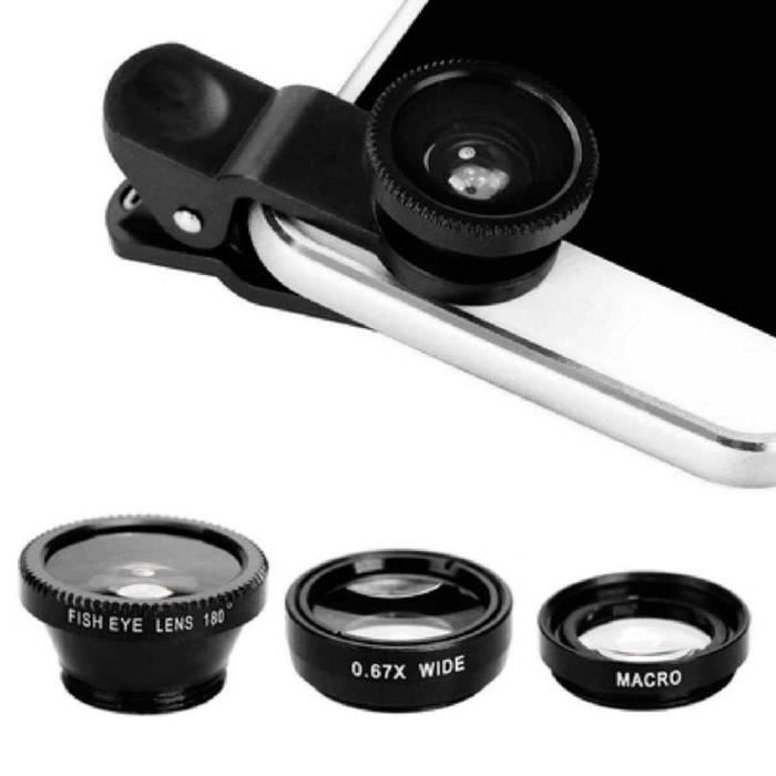 Lentille Objectif 3en1 - OCIODUAL - Grand Angle - Macro - Noir - Smartphone/Tablette