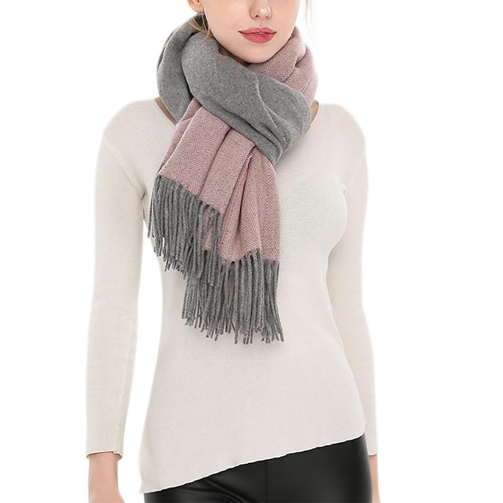 

Unisex Fashion Faux Cashmere Shawl Color Matching Scarf Cape with Tassels Warm Pashmina Gift Gray + pink #1