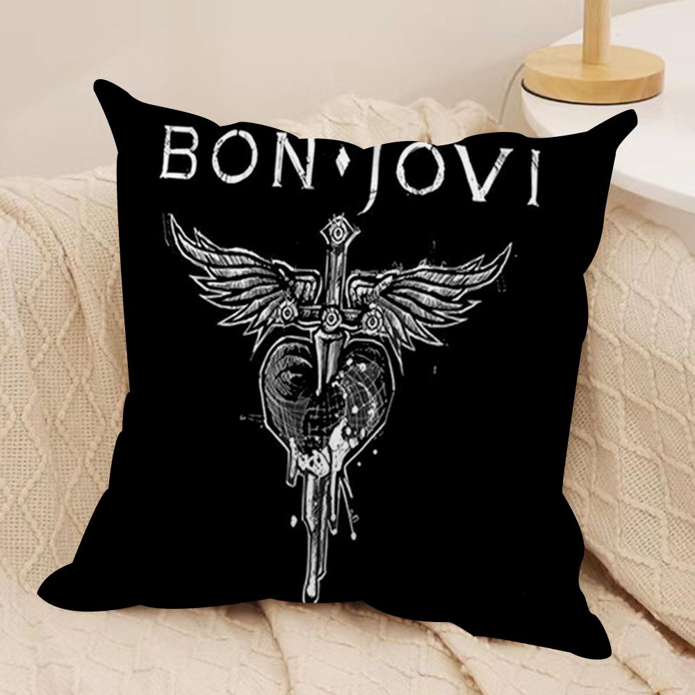 B-Bon J-Jovi Band Cushion Cover Soft Plush Fabric Double-Sided Printed Sofa Cushion Cover for All Seasons Home Decor Gift