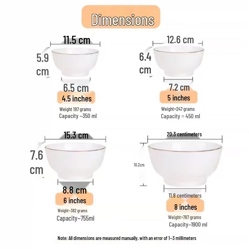 Anditai Minimalist Ceramic Rice and Noodle Bowls - Gold Rim Edition