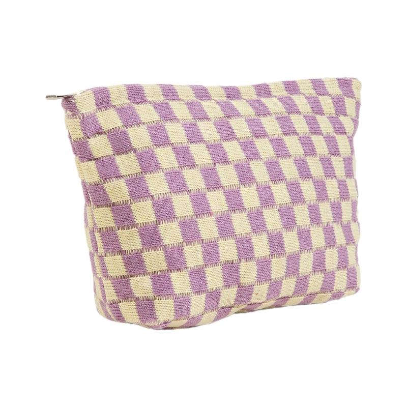 Crochet Makeup Bag Checkered Toiletry Bag Cosmetic Bag Versatile Storage Bag for Brush Lipstick Stationery Personal Care