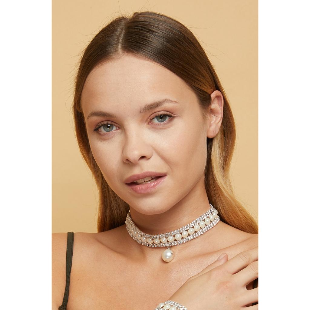 Damen-Perlen-Modell, Zirkon-Stein, Diamant, Silber, Halskette, Halsband, Abendkleid, Hochzeit, Verlobung, Brautkragen, Halsband