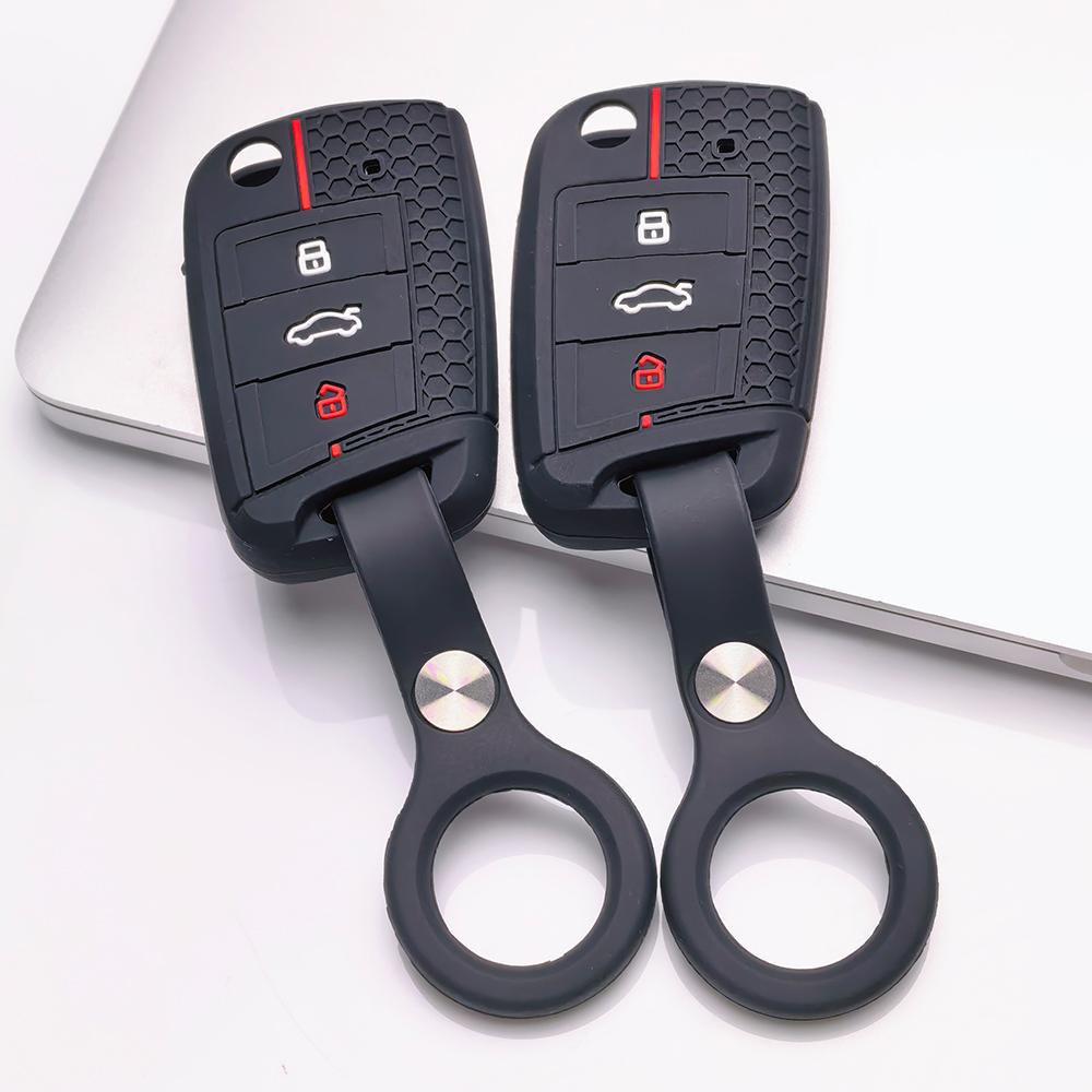Key Fob Cover for VW Golf Tiguan Passat Polo Octavia A7 Mk7 Mk2 B8 with Keychain Anti-Scratch Surface Shockproof Structure Soft Grip Texture